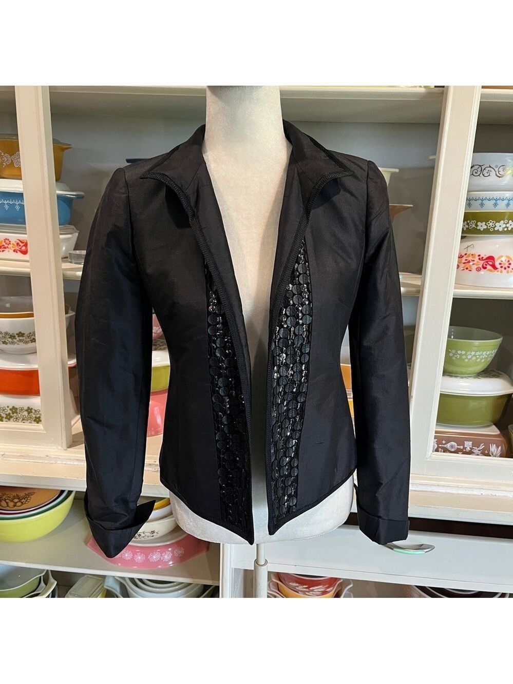 Vintage Nina McLemore Black Silk and Sequin Jacket - Size 0